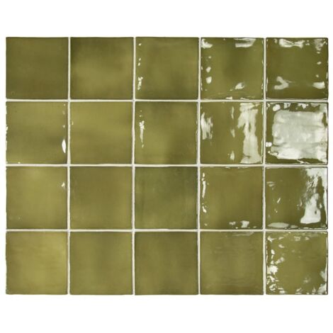 Carrelage mur effet zellige vert 10x10 cm MANACOR BASIL GREEN (vendu par boite de 0,60m2)
