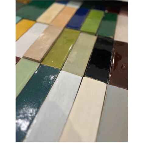 Carrelage mur et sol BEJMAT GIOIA artisanal manuel marocain RECTANGLE 15x5cm  Pacifique - 02 -  - boîte de 0.81 m2