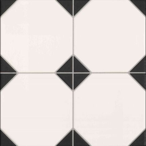 Carrelage mur et sol imitation octogonal à cabochon 33x33 cm OCTO BLACK & WHITE - 1m²