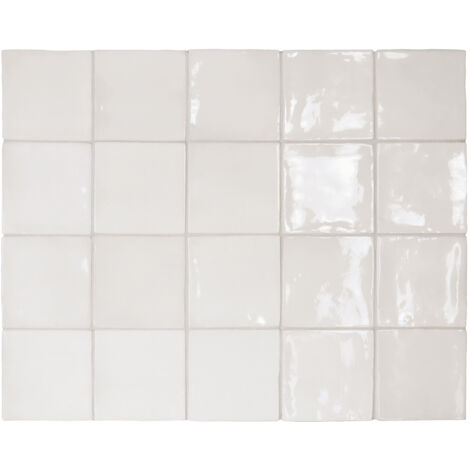 Carrelage mural effet zellige 10x10 cm blanc brillant – Boîte de 0.6 m2 – Aspect délavé et usé – Pour espaces intérieurs – Equipe