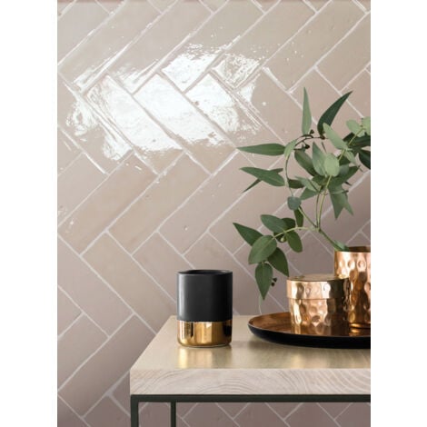 NANDA TILES Carrelage mural Effet Zellige LAUREL CLAY 6x20 (0,5m2) Soft Taupe - Les Carreaux de Jean