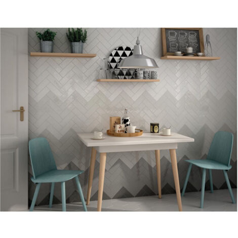 Carrelage mural uni 13x13 cm Bianco – Faïence brillante effet artisanal – Boîte de 1 m2 pour décoration intérieure – Equipe