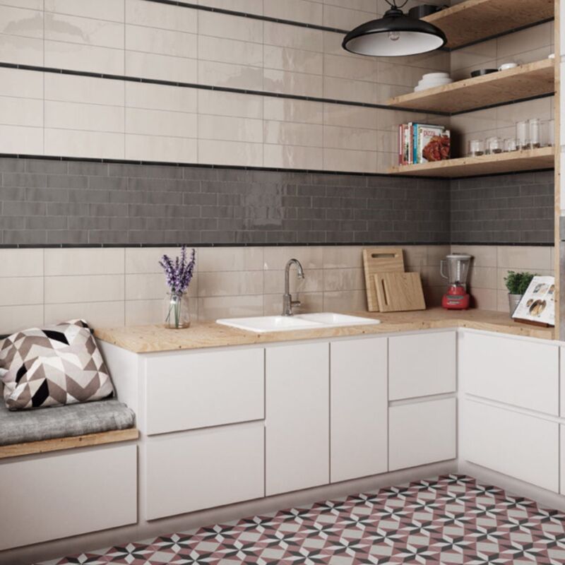 Nais - Carrelage mural faïence effet artisanal country 40x13 cm Beige - Brillant / Poli - boîte de 1 m2 - Gioia Materia