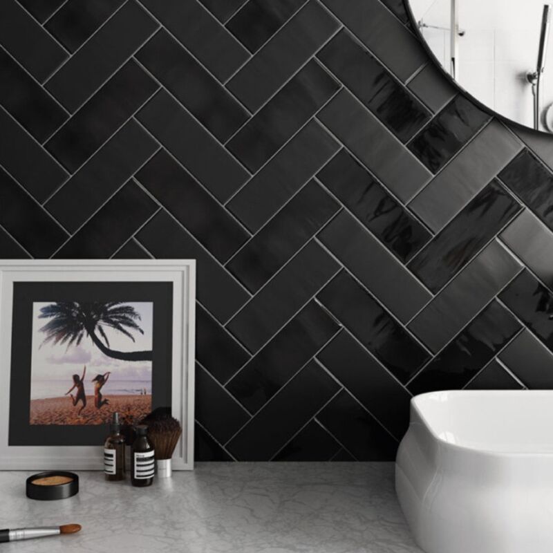 Carrelage mural faïence effet artisanal COUNTRY 20x6,5cm Anthracite - Brillant / Poli - boîte de 0.50 m2 - Gioia Materia