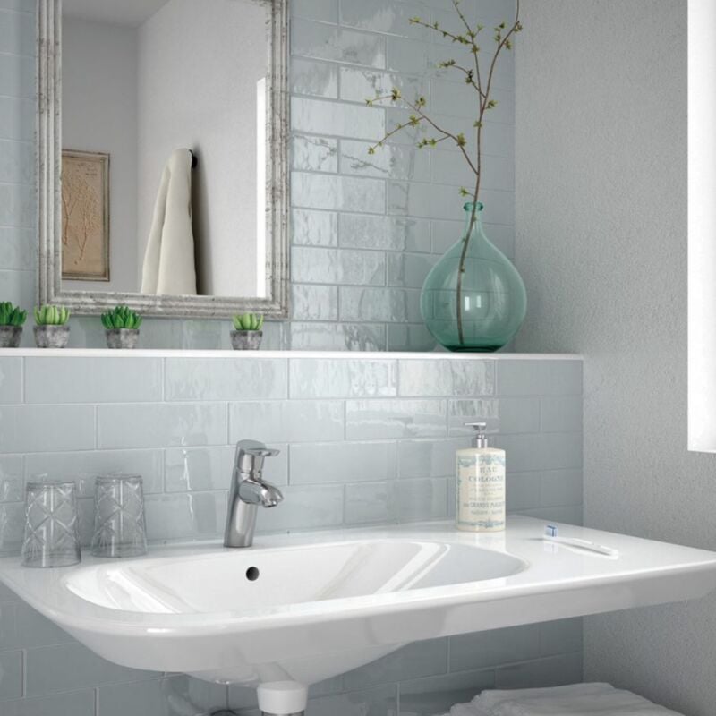 Nais - Carrelage mural faïence effet artisanal country 20x6,5cm Ash blue - Brillant / Poli - boîte de 0.50 m2 - Gioia Materia