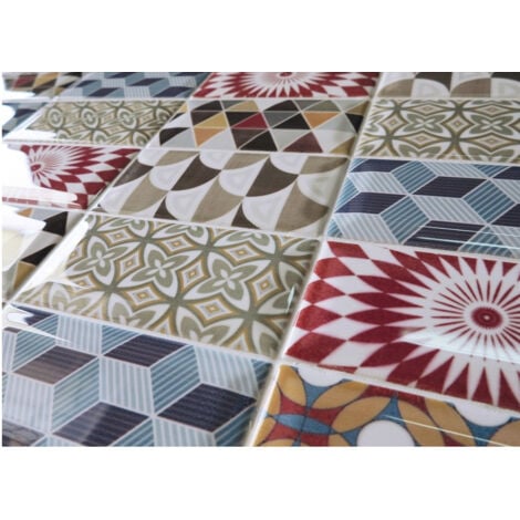Carrelage mural faïence effet graphique METRO PATCHWORK 15x7,5cm 15x7,5 cm Décor Multicolore - Brillant / Poli - boîte de 0.50 m2 - Gioia Materia