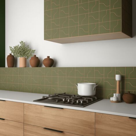 Carrelage mural faïence effet graphique REVERS 12x8.3cm 12x8.3cm Vert olive - Mat - boîte de 0.48 m2 12x8.3cm Vert olive - Mat - boîte de 0.48 m2