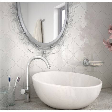 Carrelage mural faïence effet graphique SCALE ALHAMBRA arabesque 12x12cm Arabesque / Lanterne 12x12cm Blanc - Brillant - boîte de 0.43 m2  edecea -