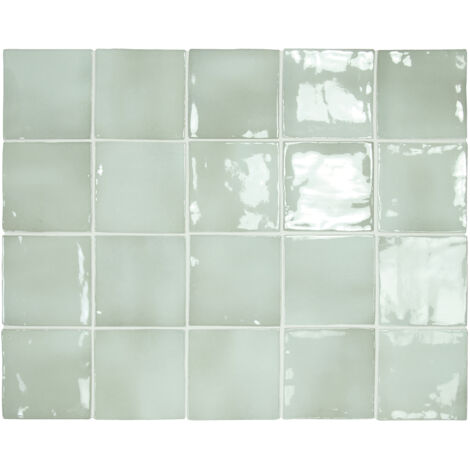 Carrelage mural faïence effet zellige 10x10 cm Mint – Brillant poli – Pour espaces intérieurs – Boîte de 0.6 m2 – Equipe