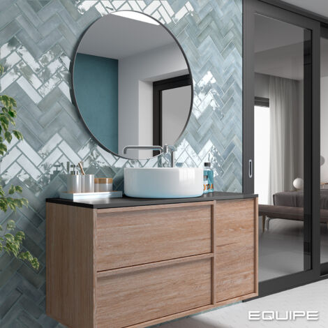 Carrelage mural faïence effet zellige COCO 15x5 cm Bleu clair - Brillant / Poli - boîte de 0.50 m2