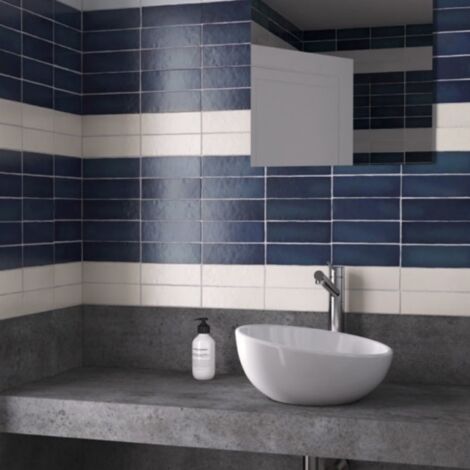 Carrelage mural faience effet zellige MAGMA 13,2x13,2cm et 20x6,5cm 13,2x13,2 cm Bleu - Mat - boîte de 1 m2