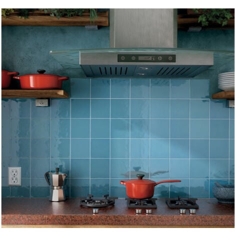 Carrelage mural faience effet zellige VILLAGE 13,2x13,2 cm Azure blue - Brillant / Poli - boîte de 1 m2