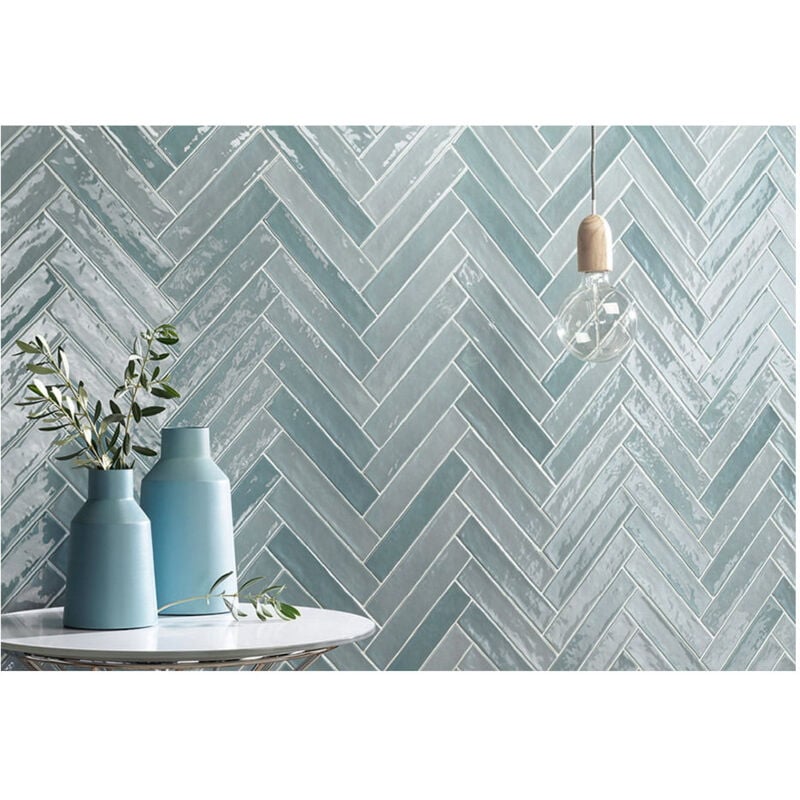 Gioia Materia - Carrelage mural faïence Piastrella Mix 25x5cm (9 couleurs) 25x5 cm Bleu - Brillant / Poli - boîte de 1.20 m2