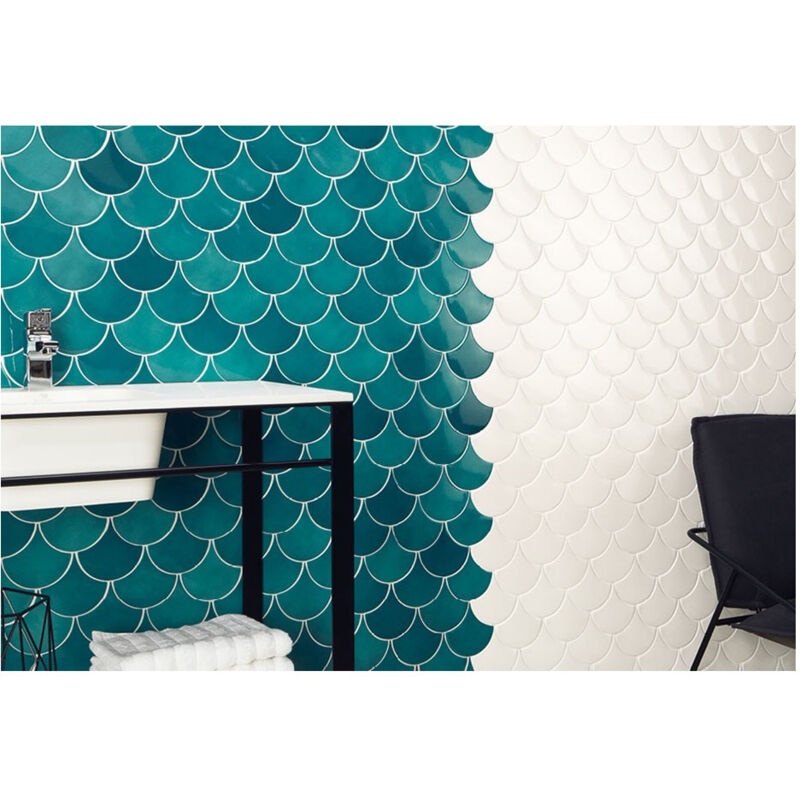 Carrelage mural faïence Squama pb écaille (5 couleurs) Ecaille 12,7x6,2 cm Blanc cassé - Brillant / Poli - boîte de 0.40 m2 Gioia Materia
