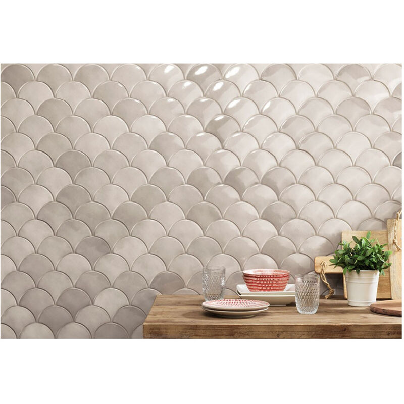 Carrelage mural faïence Squama PB écaille (5 couleurs) Ecaille 12,7x6,2 cm Gris - Brillant / Poli - boîte de 0.40 m2 - Gioia Materia