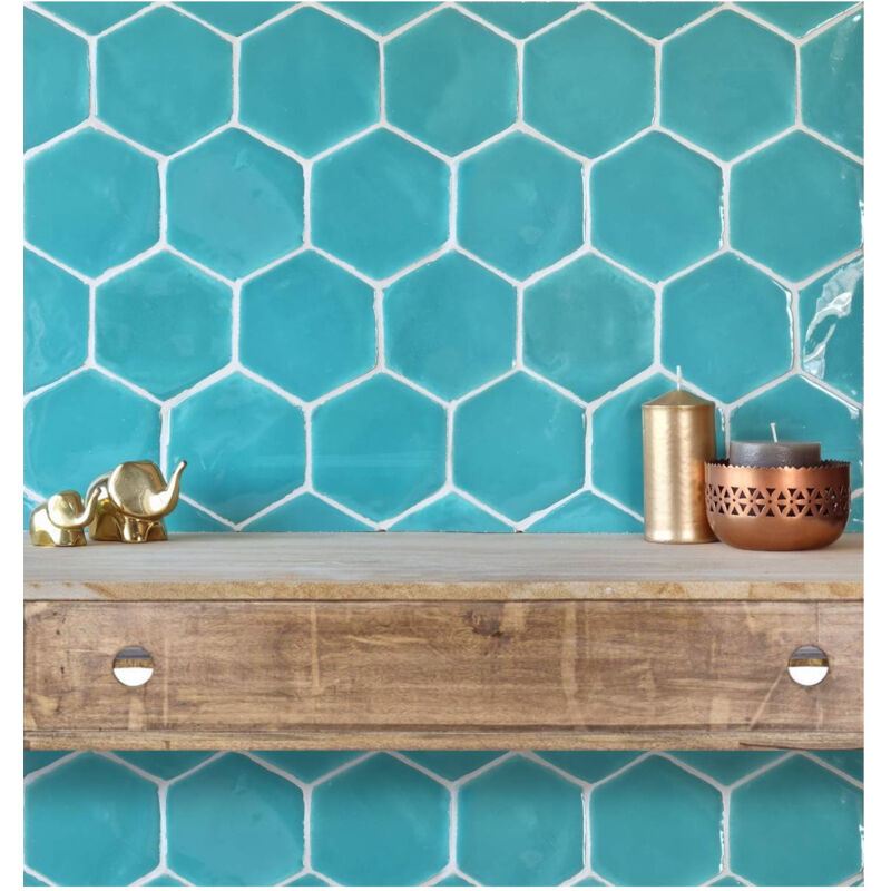 Carrelage mural TERRE CUITE ÉMAILLÉE Artisanale Hexagonale Blanc niebla (satiné) - M110 - - boîte de 0.93 m2 - Gioia Materia