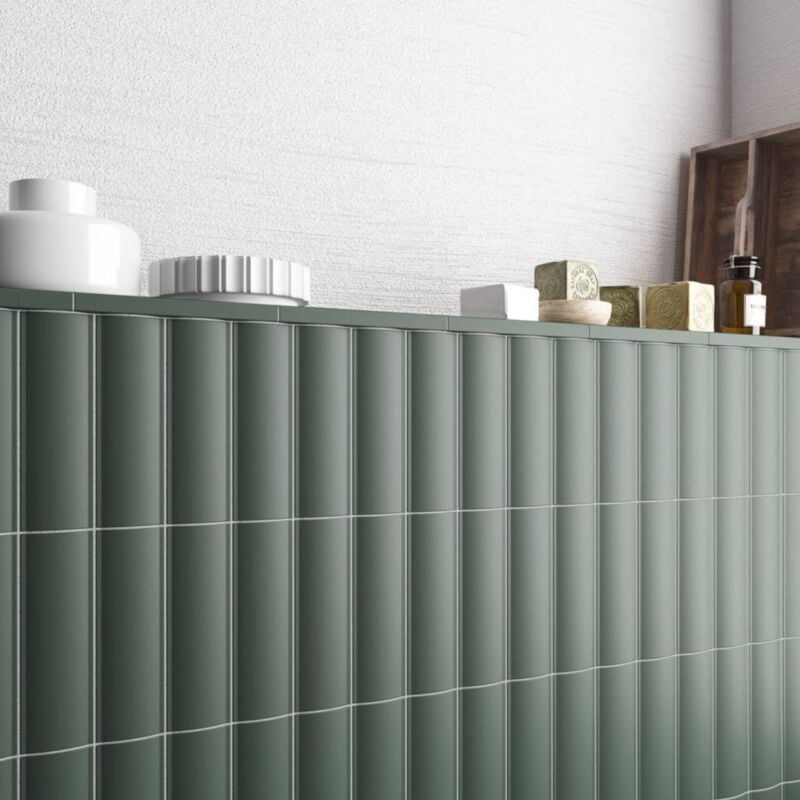 Equipe - Carrelage mural faïence effet graphique dome 20x6.5cm dome out 20x6.5cm Vert - Mat - boîte de 0.50 m2 - Gioia Materia