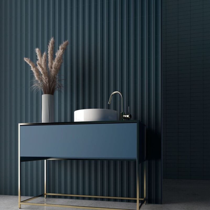 Equipe - Carrelage mural faïence effet graphique dome 20x6.5cm dome in 20x6.5cm Bleu nuit - Mat - boîte de 0.42 m2 - Gioia Materia