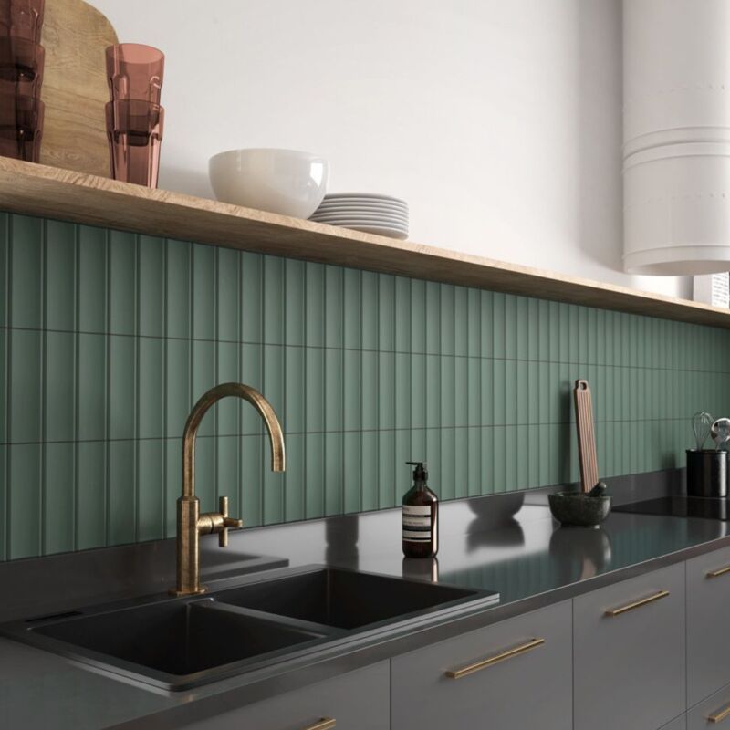 Equipe - Carrelage mural faïence effet graphique dome 20x6.5cm dome in 20x6.5cm Vert - Mat - boîte de 0.42 m2 - Gioia Materia