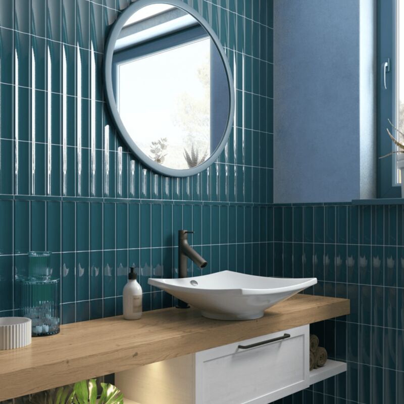 Equipe - Carrelage mural faïence effet graphique dome 20x6.5cm dome in 20x6.5cm Bleu nuit - Brillant / Poli - boîte de 0.42 m2 - Gioia Materia