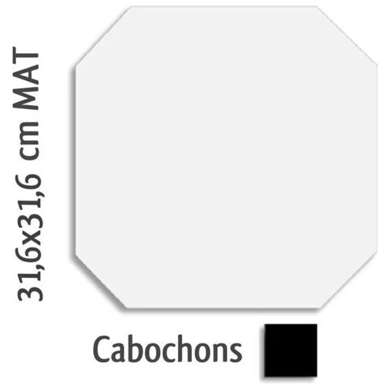 Carrelage octogonal monocolor alaska blanc mat 31.6x31.6 cabochons noir
