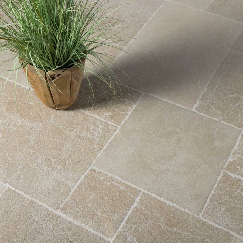 Ro'ma Nature - Carrelage Pierre Naturelle Antiquaire - Opus 50x1,8 cm - Beige (vendu par paquet de 1,125 m²)