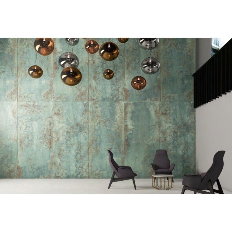 Carrelage grès cérame effet métal zinc 120x120 cm Vert - Naturel - boîte de 1.42 m2 - Gioia Materia