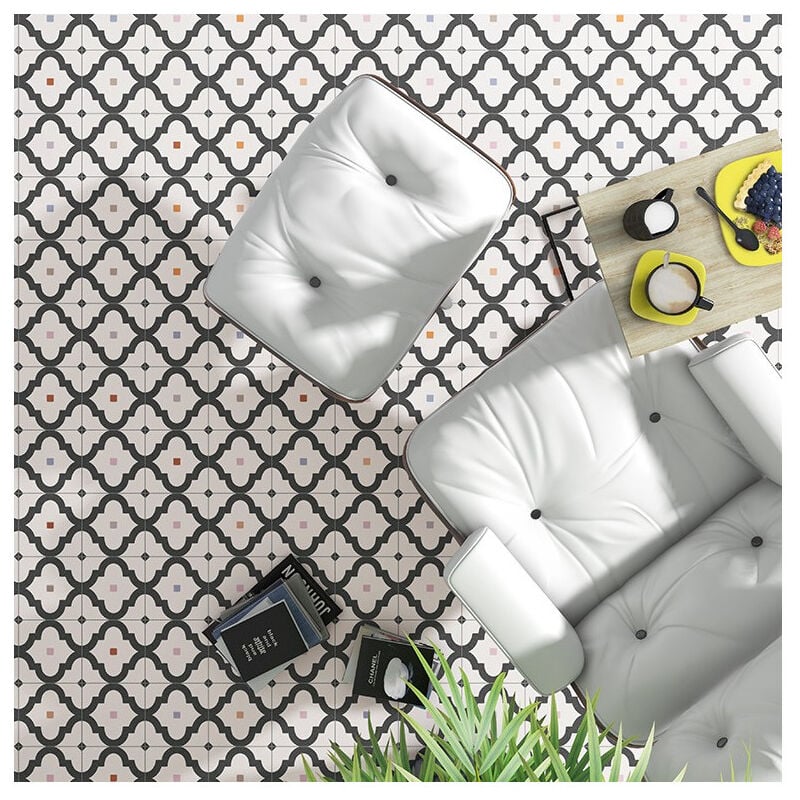 Carrelage grès cérame effet carreau de ciment maori ladakhi 20x20 cm Noir - Mat - boîte de 1 m2 - Gioia Materia