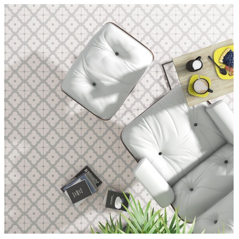 Carrelage grès cérame effet carreau de ciment maori ladakhi 20x20 cm Gris - Mat - boîte de 1 m2 - Gioia Materia