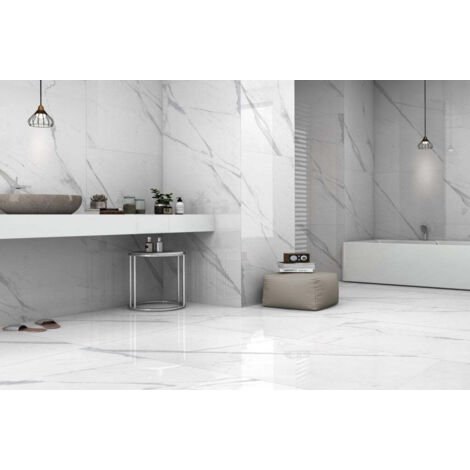 Carrelage sol effet marbre brillant blanc l.120 x L.60 cm Statuario