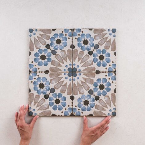 Carrelage sol grès cérame effet carreaux de ciment 20x20 cm – Finition satinée – Surface lisse pour intérieur – Compatible mural