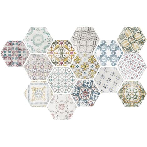 Carrelage sol hexagonal Acuarela décor mix 12,4x10,6 cm - Réflex Boutique