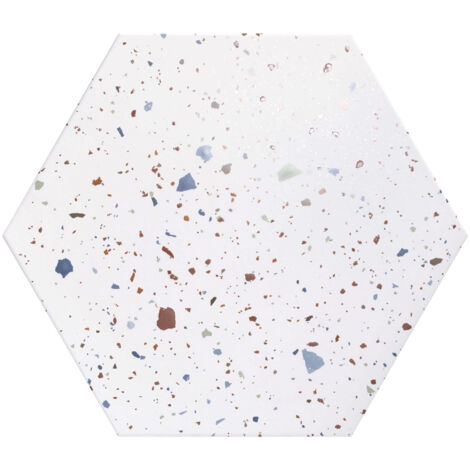 Carrelage sol Hexagonal Terrazzo Bolzano blanc 56x48,5 cm - Réflex boutique