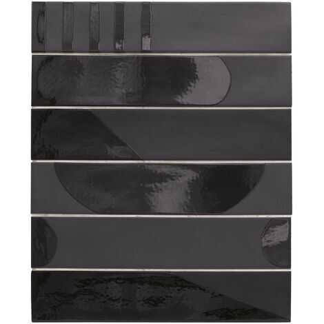 Carrelage sol / mur brique déco mixe mate et brillant effet béton noir 6x30 cm WADI DECOR NOIR (vendu par boite de 0,50m2)