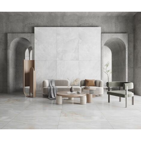 Carrelage sol/mur effet marbre blanc cassé BONY PERLA Full Lappato int/ext l.60 x L.120 cm CERALUX