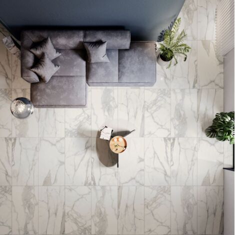 Carrelage sol/mur effet marbre blanc STATUARIO Full lappato int/ext l.60 x L.120 cm CERALUX