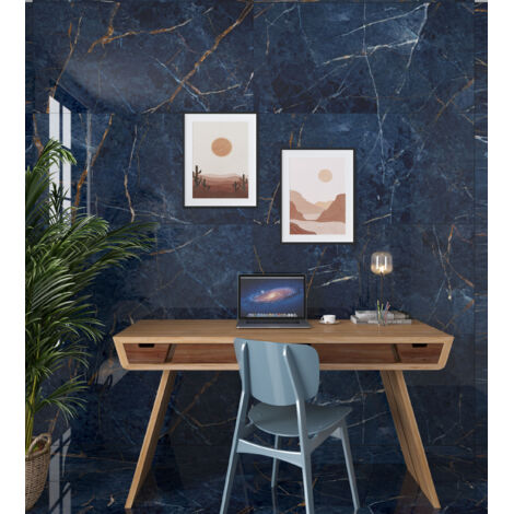 Carrelage sol/mur effet marbre bleu CIELO Full lappato int/ext l.60 x L.120 cm CERALUX