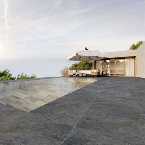 Carrelage sol/mur effet pierre grise HERAKLIE STONE GREY Mat int/ext l.60 x L.120 cm CERALUX