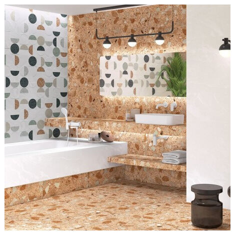 Carrelage sol / mur effet terrazzo 80x80 cm MONACO R ROJIZO  (vendu par boite de 1,28m2)