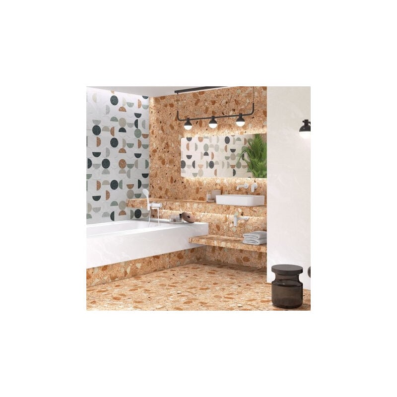 Carrelage sol / mur effet terrazzo brillant 80x80 cm monaco r rojizo pulido (vendu par boite de 1,26m2)