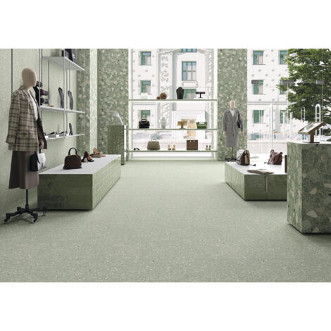 Carrelage sol / mur effet terrazzo brillant 80x80 cm MONACO R VERDE PULIDO (vendu par boite de 1,26m2)