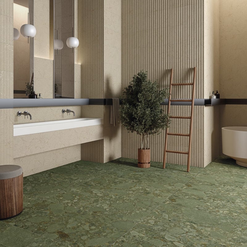 Carrelage sol / mur effet terrazzo vert 80x80 cm green diada (vendu par boite de 1,28m2)