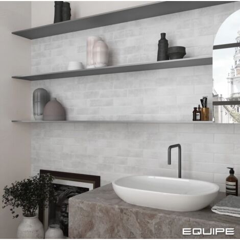 Carrelage sol / mur effet zellige bejmat blanc gris 6x24,6 cm mate  ARGILE ICE (vendu par boite de 0,50m2)