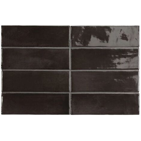 Carrelage sol / mur effet zellige bejmat marocain 5X15 cm noir anthracite brillant 5X15 cm COCO BLACK HAT WALL  (vendu par boite de 0,50m2)