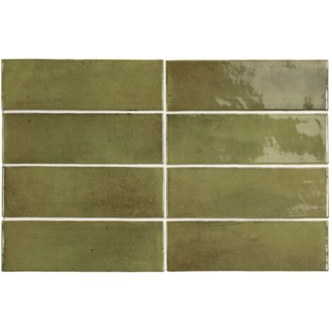 Carrelage sol / mur effet zellige bejmat marocain 5X15 cm vert brillant 5X15 cm COCO VERD WALL  (vendu par boite de 0,50m2)