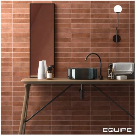 Carrelage sol / mur effet zellige bejmat terracotta terre cuite 6x24,6 cm mate ARGILE COTTO nuancé (vendu par boite de 0,50m2)
