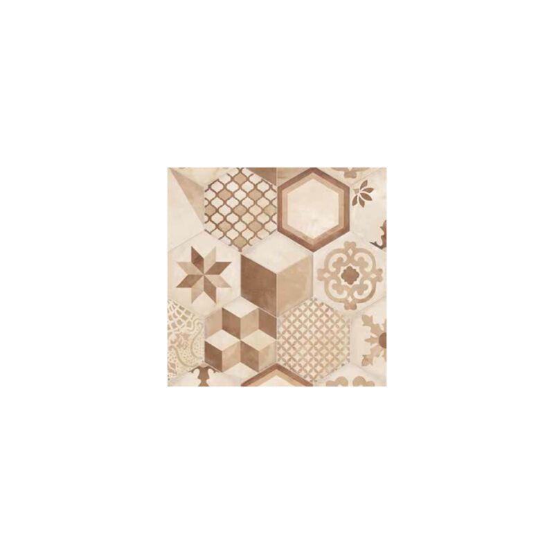 Carrelage sol / mur hexagonal effet ciment 25 x 21.6 cm terra mix patchwork hexagonal beige (vendu par boite de 1,17m2)