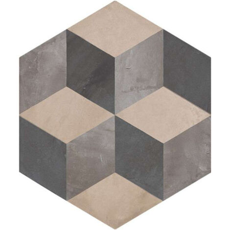 Carrelage sol / mur hexagonal effet ciment motif cube 25 x 21.6 cm TERRA CUBO HEXAGONAL GRIS (vendu par boite de 1,17m2)