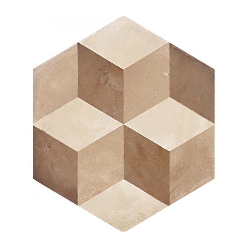 Carrelage sol / mur hexagonal effet ciment motif cube géométrique 25x21,6 cm terra cubo hexagonal beige (vendu par boite de 1,17m2)