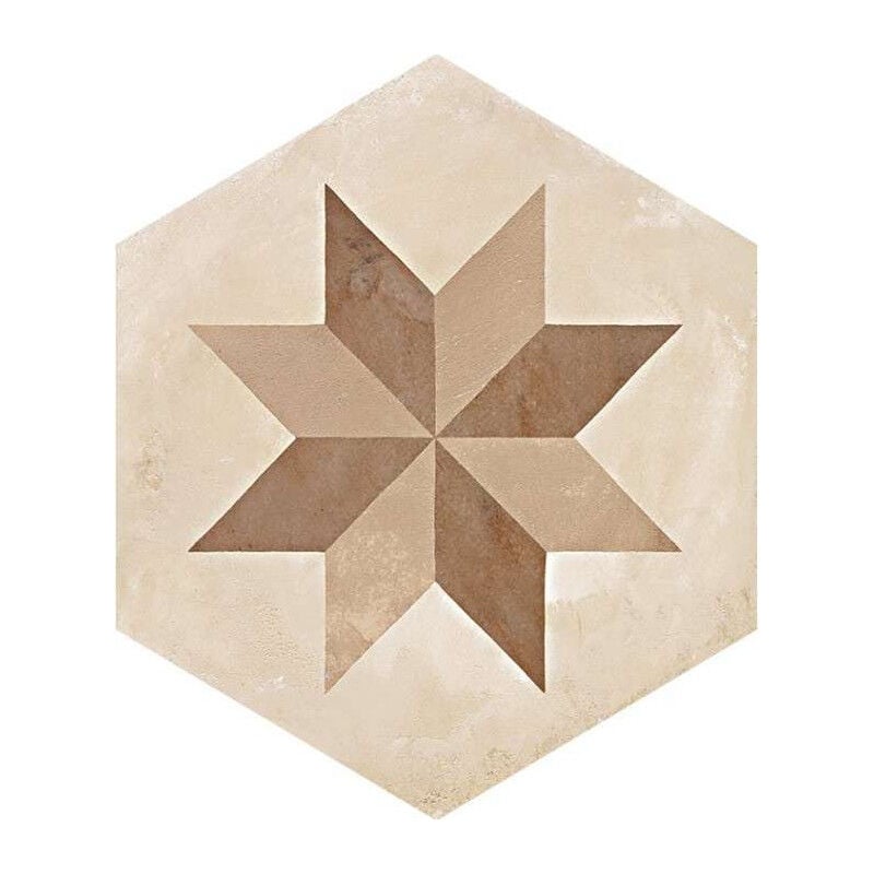 Carrelage sol / mur hexagonal effet ciment motif étoile 25 x 21.6 cm terra stella hexahonal (vendu par boite de 1,17m2)
